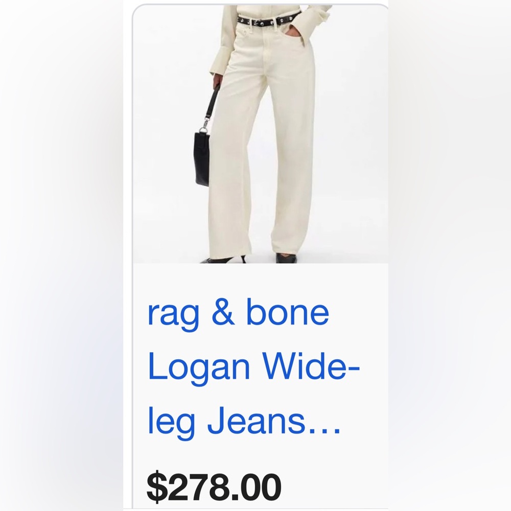 Rag & Bone Logan mid rise soft cream wide leg 30/25 1/2 New no tags AMAZING